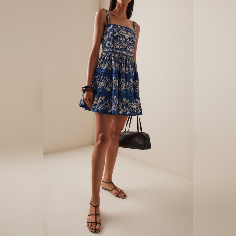 Agua by Agua Bendita Lima Ribbons Blue and White Embroidered Dress